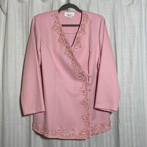 Candlelight & Champagne Pink Embroidered Lace Wrap Blazer Jacket USA Made